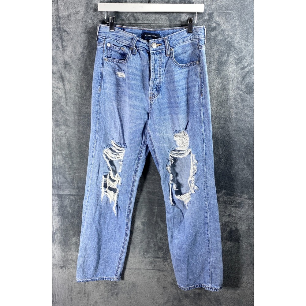 American Eagle Jeans Women 8 Blue Super High Rise 90s Baggy Distress Button Fly